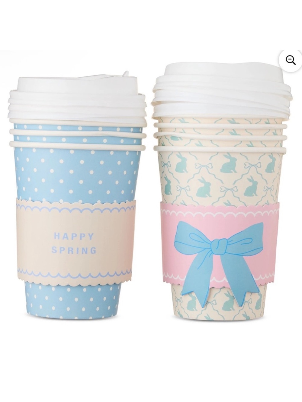 New! Bunnies and Polka Dots 8 ct Disposable Paper Cups with Lids, 14 oz